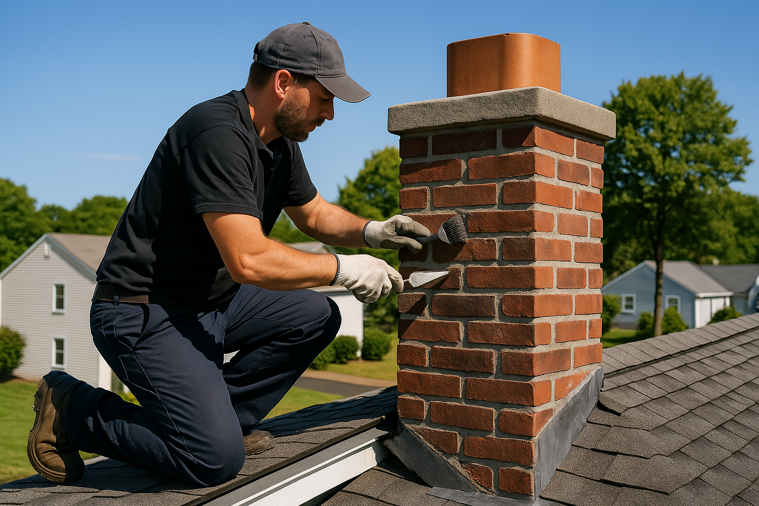 Chimney sweep in East Hartford, CT performing a full chimney cleaning